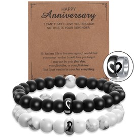 Kenivira Couple Bracelet, Pair of Natural Stone Beads Bracelet, Matching Elastic Bracelet for Couples, Gift for Lover/Wife/Girlfriend/Anniversary, Stainless Steel Stone