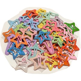 Amazleer 50PCS Silver Metal Snap Hair Clips Star Hair Barrettes Hair Accessories for Women (50 pcs multi)