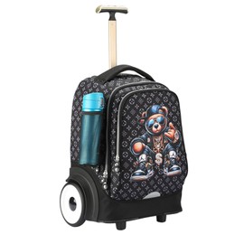 UNIKER Rolling Bag witth Wheels, 40L Water Resistant Wheeled Laptop Backpack, Silent Wheel Travel Backpack for Women Men,T5- Fortune Bear