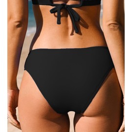 CUPSHE Womens Swimsuit Bikini Bottom Low Rise Bathing Suit, S Black