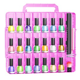 JIASHENG JIASHENG Nail Polish Organizer Case for 48 Bottles, Gel Nail Polish Storage Holder Double Side Adjustable Space Divider for Acrylic Nail Gel Dip Powder Tips Set with Two Toe Separator, Pink