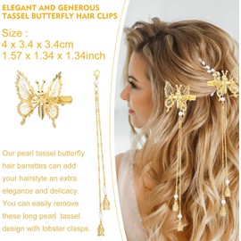 12 pinzas para el pelo de mariposa 3D, 2 pinzas para el pelo de mariposa, borlas y 10 horquillas de metal de mariposa, accesorios para el cabello para mujeres y niñas, color dorado
