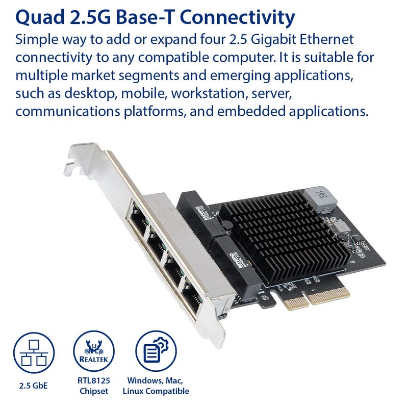 IO Crest Quad 2.5 Gigabit Ethernet PCI Express PCI-E Network