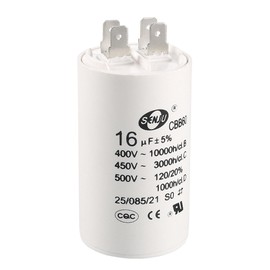 uxcell CBB60 Run Capacitor 16uF 450V AC Double Insert 50/60Hz Cylinder 72x40mm White for Air Compressor Water Pump Motor
