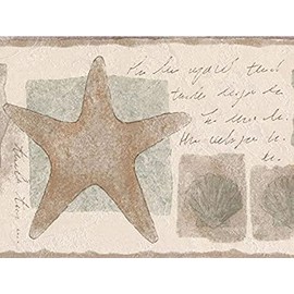CONCORD WALLCOVERINGS ™ Wallpaper Border Nautical Pattern Sea World Shells Starfish for Bathroom Living Room, Gold Brown Beige Greenish, 5.25 Inches by 15 Feet SA75779W