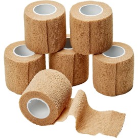 6-Rolls 2 In x 5 Yds Tan Self Adhesive Bandage Rolls Wrap Vet Medical Wound Tape