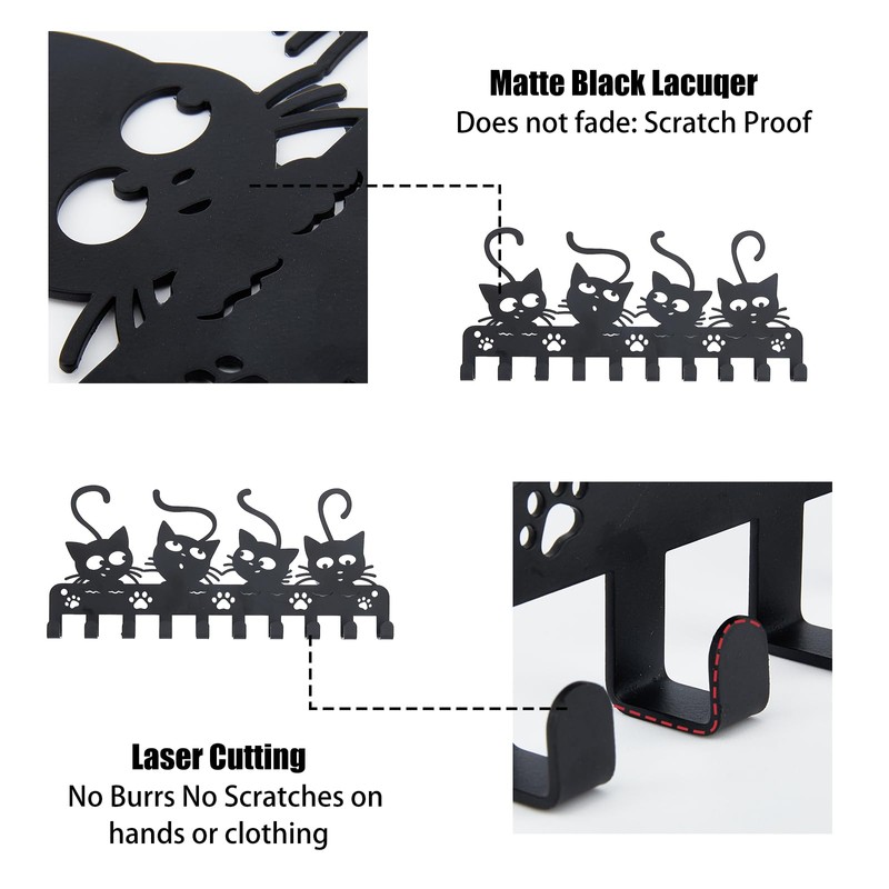 SUPERDANT Cat Wall Key Hook Wall Hook with Black Cats