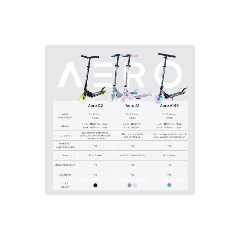 Aero Scooter for Kids 5-8 | Dynamic Lights, Hand Brake