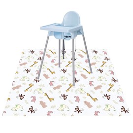 Alfombrilla de piso Splat para debajo de sillas altas, artes y manualidades, de CLCROBD, impermeable de 51 pulgadas, antideslizante para alimentos, salpicaduras de derrames, alfombrilla de picnic, lavable y portátil, Animales de la jungla