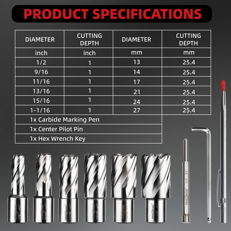 ANGELSWORD HSS Annular Cutter Set 9 Pcs, High Speed Steel,