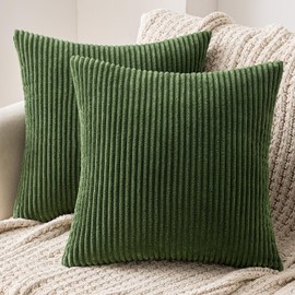 MIULEE Set of 2 Corduroy Cushion Covers, Decorative Cushion Covers, for Sofa, Armchair, Home and Bedroom Decoration, 40 x 40 cm, Matcha Green