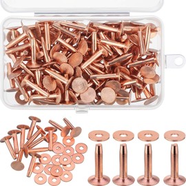 100 Sets Copper Rivets and Burrs Washers Leather Copper Rivet Fastener for Belts Wallets Collars Leather DIY Craft Supplies (9/16 Inch, Size 12)