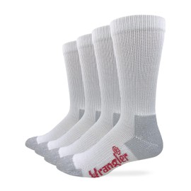 Wrangler Men's Riggs Workwear Ultra Dri Moisture Wicking Mid Calf Boot Socks 4 Pair Pack (White, Men's Shoe Size 12-16 - Sock Size X-Large), White