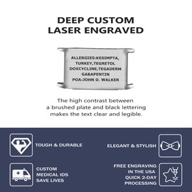 Divoti Medical Alert ID Bracelet | Customizable Alert ID Bracelet, Emergency Identification Card | Adjustable Mesh Chain with Slide Clasp – Stainless Silver/Black Carbon Fiber/White Caduceus