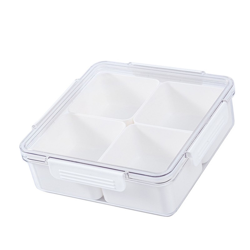 4 Compartment Snack Box Transparent Multifunctional Tight Sealing Divided Food