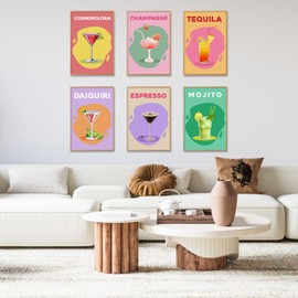 6 Pack Paint by Numbers Kit for Adults - Retro Cocktail Adult Paint by Number Kits on Canvas for Beginner, Cocktail DIY Acrylic Oil Number Painting for Adults, Perfect for Home Decor 8x12 Inch