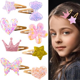 16 Pcs Hair Clips Cute Metal Hair Barrettes Sparkly Hair Clips for Girls, Crown, Butterfly, Star, Heart Shaped Glitter Little Girl Clip, Non Slip Hair Styling Accessories for Women Girls