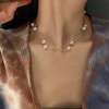 Cimenexe Bohemian Layered Pearl Choker Necklace Gold Pearl Station Bead