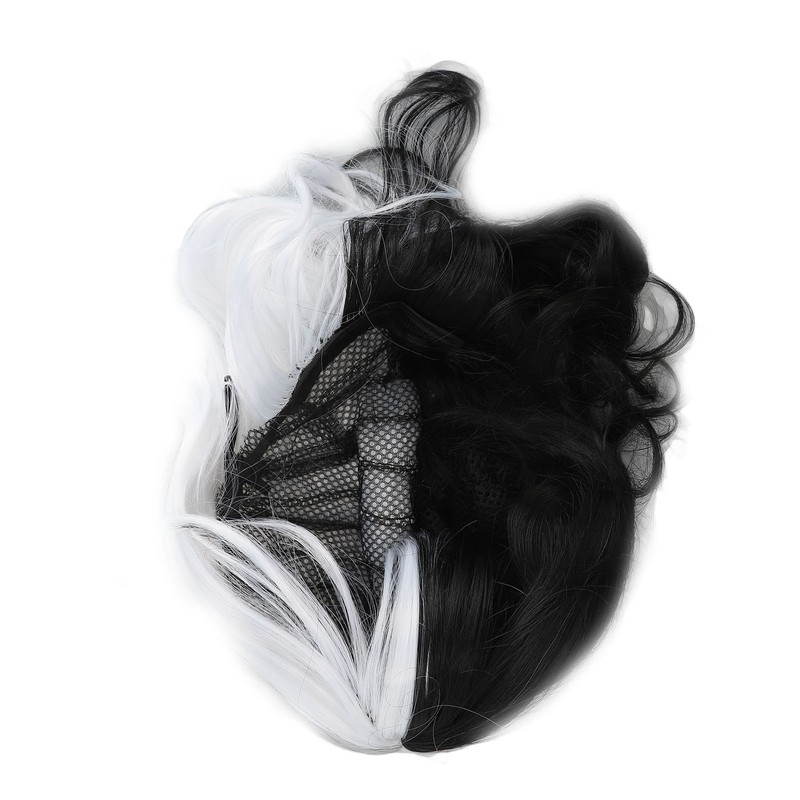 Black White Wig with Bangs Adjustable Breathable Net Synthetic Short