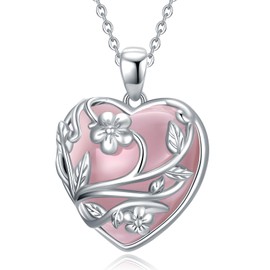 Hancock Rose Quartz Necklace Sterling Silver Rose Quartz Heart Necklace Flower Natural Stone Pendant Rose Quartz Jewelry Gifts for Women Birthday