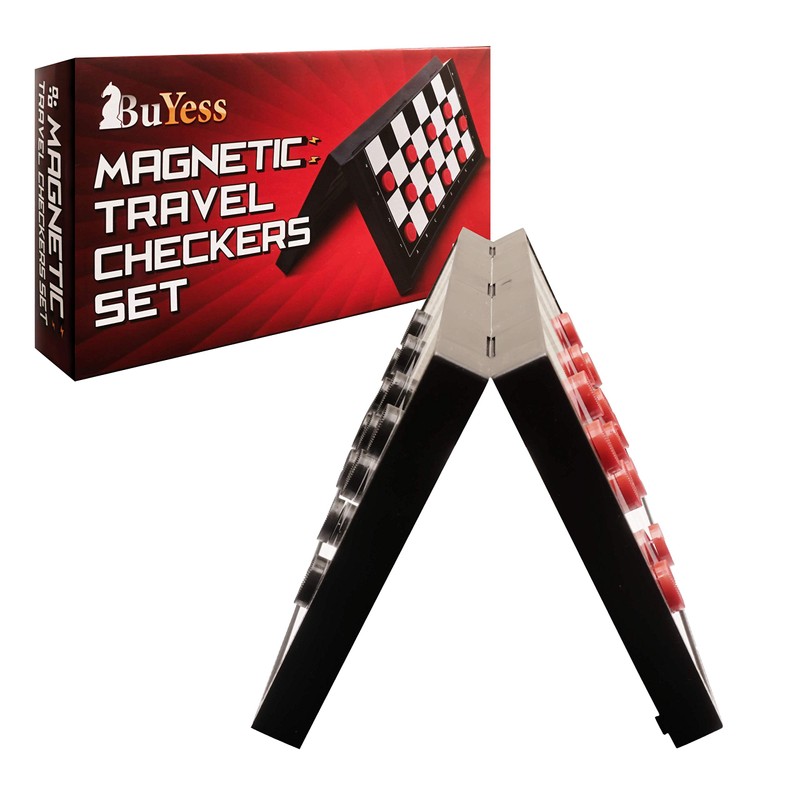 Magnetic Checkers Board Game and Magnetic Checker Pieces, 9.8 x