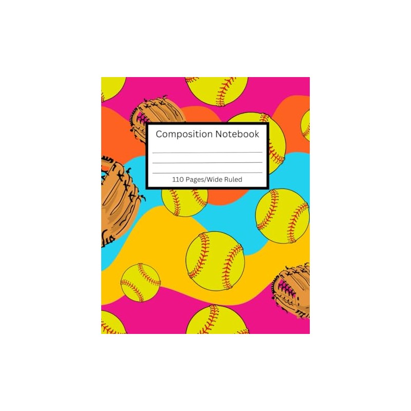 Softball Composition Notebook Journal for Girls, 7.5” x 9.25” Softball