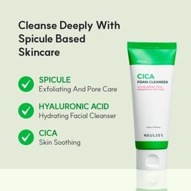 NEUL20S Spicule CICA Foam Cleanser, 3.38 fl oz/100ml | Hydrating Korean Face Wash with Centella Asiatica, Hyaluronic Acid & Tea Tree, Gentle Daily Cleanser for Sensitive & Acne-Prone Skin