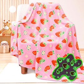 Strawberry Blanket for Girls/Kids, Strawberry Gifts for Girls Age 3-12, Toddler Blanket for Kids, Soft Fleece Glow in The Dark Blanket Throw Christmas Birthday Gifts