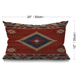 BGBDEIA Vintage Southwest American Cushion Cover Red Aztec Cotton Linen Decorative Rectangular Throw Pillow Cover Pillowcase for Sofa and Bed Couch 12"X20" 30 x 50 cm