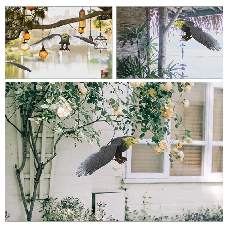 STOBAZA Owl Decoy, Lifelike Flying Hawk Decoy with Hanging Strings,