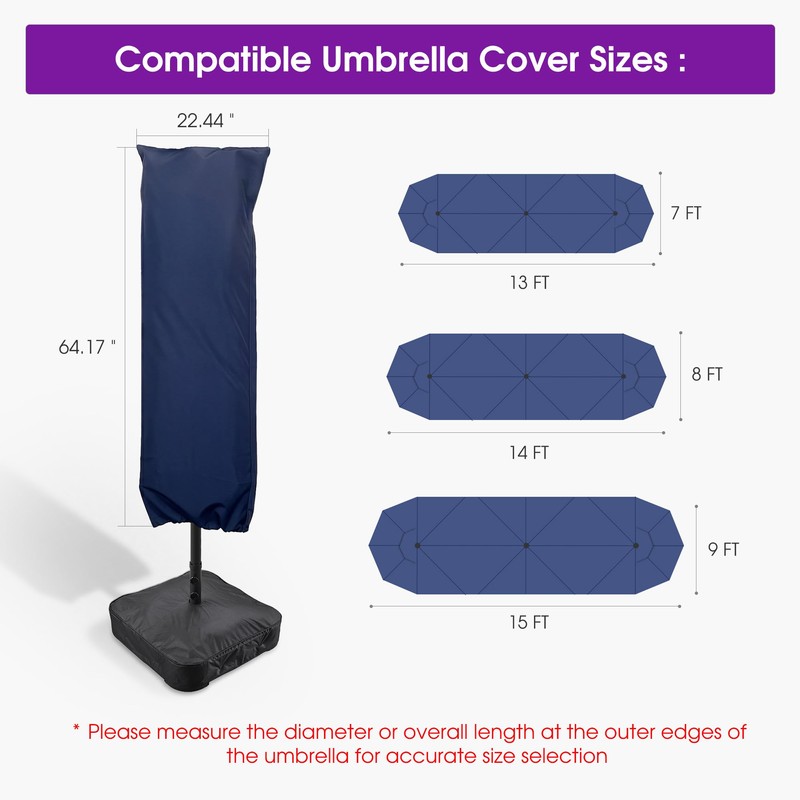 PURPLE LEAF Patio Umbrella Cover Water-Resistant Umbrellas Cover Navy Blue