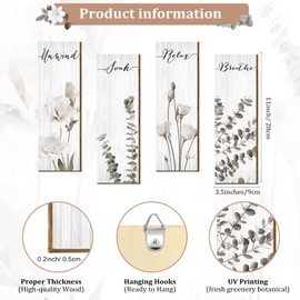 Boho Botanical Bathroom Wall Decor Relax Soak Unwind Breathe Bathroom Wall Wooden Sign Minimalist Floral Bathroom Wall Arts for Home Bathroom Washroom Laundry Room Wall Decorations (11 x 3.5 Inch)