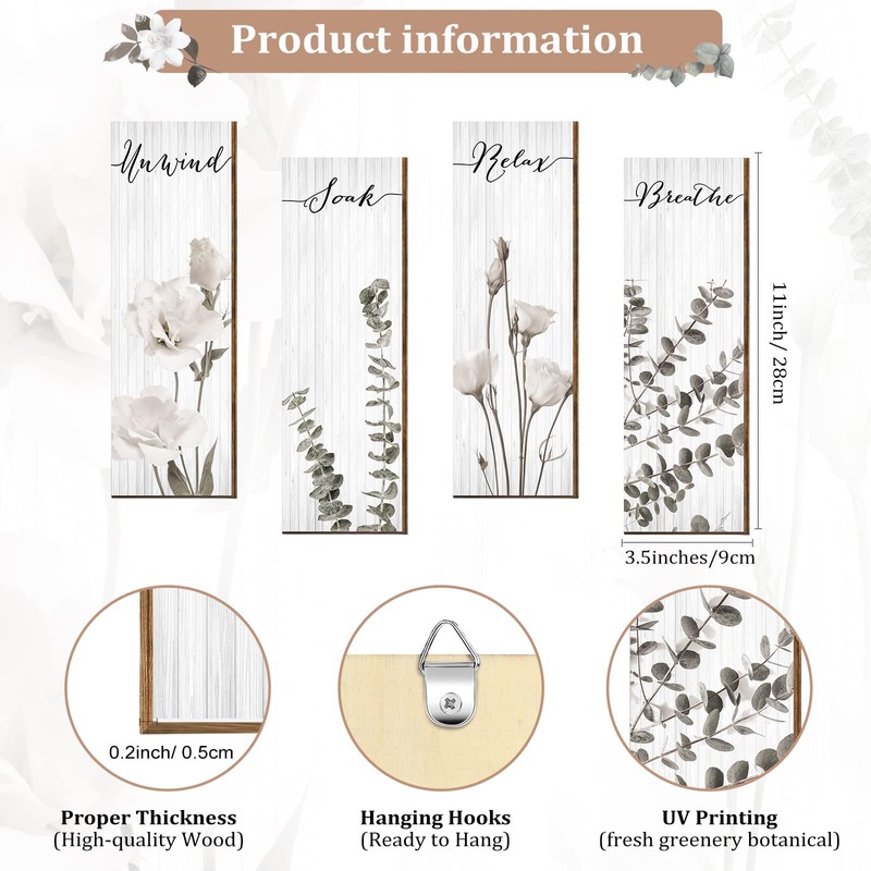 Boho Botanical Bathroom Wall Decor Relax Soak Unwind Breathe Bathroom