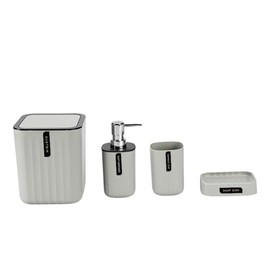 Hosoncovy 4 Pieces Bathroom Accessory Set Bathroom Container Set with Soap Dispenser, Bathroom Cup, Soap Dish ，Desktop Trash Can (Grey)