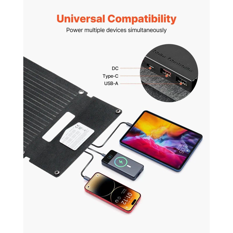 30W Foldable N-Type Monocrystalline Solar Panel Charger 16BB Ultra-Light Portable
