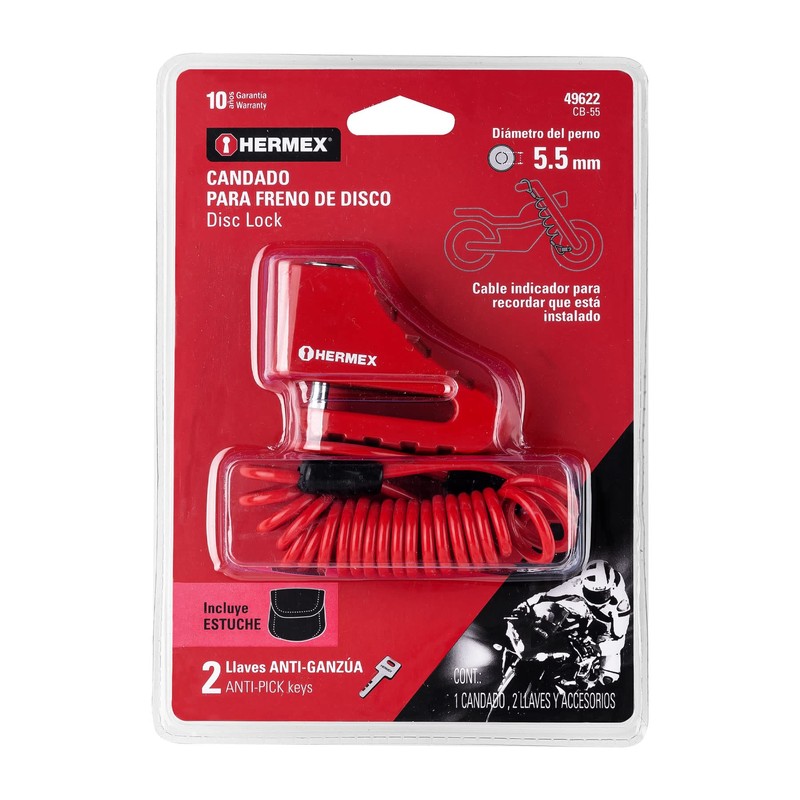 Hermex CB-55 Candado para disco de motocicleta, perno de 5.5