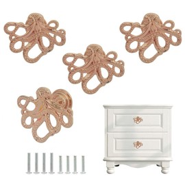 Sutfmwe Octopus Cabinet Knobs Pulls for Decorative Beachy Coastal Furniture Nautical Drawer Pulls Handles for Dresser Cupboard Closet Home Kitchen Door Decor Knob (Gold)