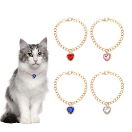 HACRAHO Dog Necklace Collar, 4 PCS Adjustable Dog Chain Necklace with Removable Rhinestones Pendant Gold Fashion Pet Chain Collar for Cats Dogs Puppy