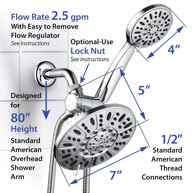 AquaDance 7" Premium High Pressure 3-Way Rainfall Combo with Stainless
