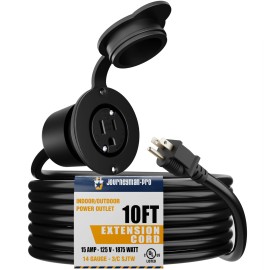Journeyman-Pro 10FT 15A Waterproof Outdoor Power Port Wall Outlet Kit Extension Cord 10 Feet