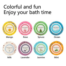 RoseFlower Shower Steamers Aromatherapy, Set of 8 Natural Bath Bombs with Lavender/Mango/Rose/Spruce/Jasmine, for Home Spa, Birthday Anniversaries Gift for Women Men