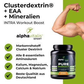 alphavitalis PURE INTRA WORKOUT Shake EISTEE PFIRSICH - 800g Cluster Dextrin Pulver + EAA + Elektrolyte - Hochverzweigtes zyklisches Maltodextrin, freie essentielle Aminos?uren, Mineralien f1r Sportler