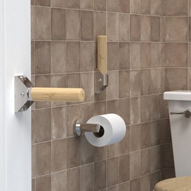 AquaChase 2-Pack Jamb Mount Flip up Bamboo Grab Bar for Stability, Doorway Balance Assist Folding Handle, Mobility Aids for Seniors and Disabled Persons, 300lbs Support, Brushed Nickel