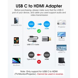 ELUTENG USB C to HDMI Adapter (Not HDMI to USB C) Type C Female to HDMI Male Converter 4K @ 60Hz USBC/Thunderbolt 3 to HDMI 2.0 Connector