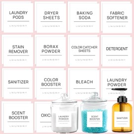 HVSWLY 32PCS White Laundry Labels for Jars，Laundry Stickers for Containers, Waterproof Cleaning Labels for Laundry Room Storage Organization, with 4 Blank Labels, TCD-20