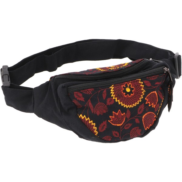 GURU SHOP Ethno Sidebag, Embroidered Boho Nepal Belt Bag, Petrol,