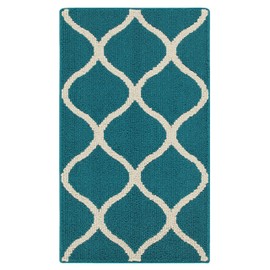 Maples Rugs Rebecca Contemporary Kitchen Rugs Non Skid Accent Area Carpet [Made in USA], 1'8 x 2'10, Teal/Sand