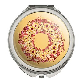 Autumn Fall Wreath Sunflowers Compact Travel Purse Handbag Makeup Mirror