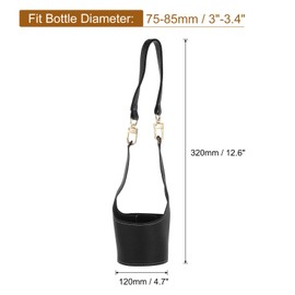uxcell Water Bottle Carrier Holder with Strap, 320x120mm PU Leather Tumbler Holder Coffee Cup Holder Water Bottle Sleeve Bag for Camping Walking Hiking, Black