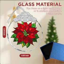 Giftelix Stained Glass Ornament - Poinsettia Christmas Ornaments - Xmas Decor - Ornaments for Christmas Tree - Holiday Presents - Gift Exchange Ideas - Car Hanging Decoration - Wine Bottle Decor